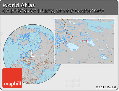 Gray Location Map of the Area around 62° 0' 21" N, 34° 4' 30" E