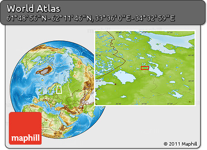 Physical Location Map of the Area around 62° 0' 21" N, 34° 4' 30" E