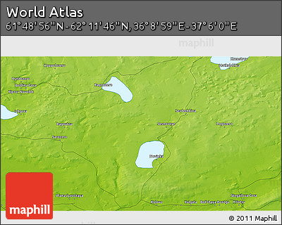 Physical 3D Map of the Area around 62° 0' 21" N, 36° 37' 30" E