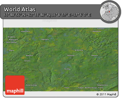 Satellite 3D Map of the Area around 62° 0' 21" N, 36° 37' 30" E