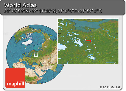 Satellite Location Map of the Area around 62° 0' 21" N, 37° 28' 30" E