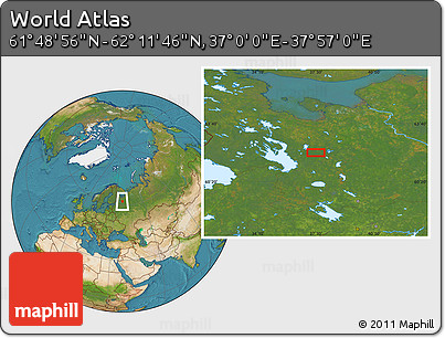 Satellite Location Map of the Area around 62° 0' 21" N, 37° 28' 30" E