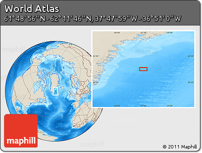 Shaded Relief Location Map of the Area around 62° 0' 21" N, 37° 19' 30" W