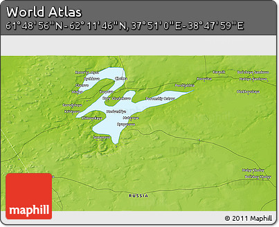 Physical 3D Map of the Area around 62° 0' 21" N, 38° 19' 30" E