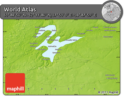 Physical Map of the Area around 62° 0' 21" N, 38° 19' 30" E