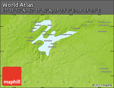Physical Map of the Area around 62° 0' 21" N, 38° 19' 30" E