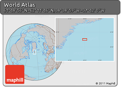 Gray Location Map of the Area around 62° 0' 21" N, 38° 10' 29" W