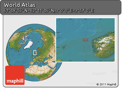 Satellite Location Map of the Area around 62° 0' 21" N, 3° 28' 30" E