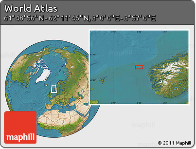 Satellite Location Map of the Area around 62° 0' 21" N, 3° 28' 30" E