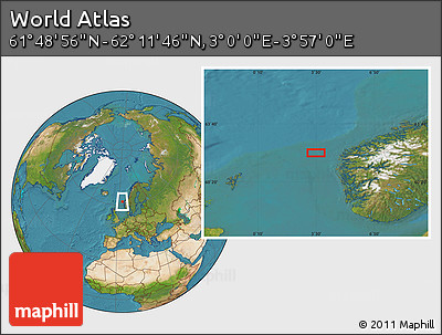 Satellite Location Map of the Area around 62° 0' 21" N, 3° 28' 30" E