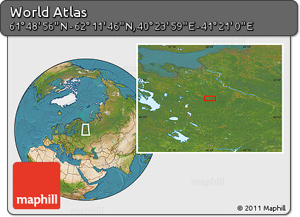 Satellite Location Map of the Area around 62° 0' 21" N, 40° 52' 30" E