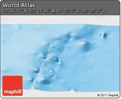 Physical 3D Map of the Area around 62° 0' 21" N, 40° 43' 30" W