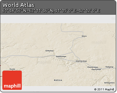 Shaded Relief 3D Map of the Area around 62° 0' 21" N, 41° 43' 30" E