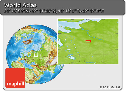 Physical Location Map of the Area around 62° 0' 21" N, 41° 43' 30" E