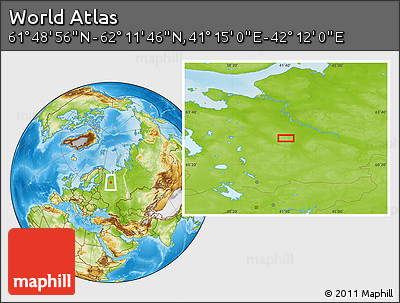 Physical Location Map of the Area around 62° 0' 21" N, 41° 43' 30" E