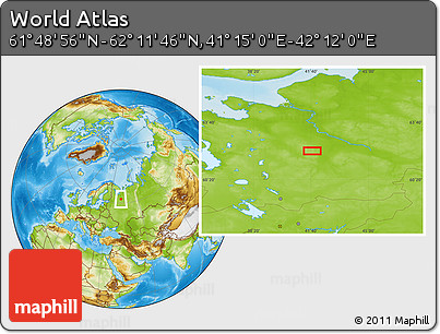 Physical Location Map of the Area around 62° 0' 21" N, 41° 43' 30" E