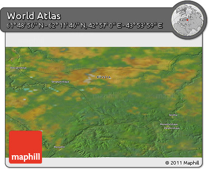Satellite 3D Map of the Area around 62° 0' 21" N, 43° 25' 29" E