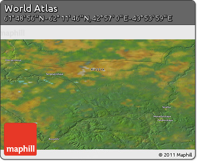 Satellite 3D Map of the Area around 62° 0' 21" N, 43° 25' 29" E