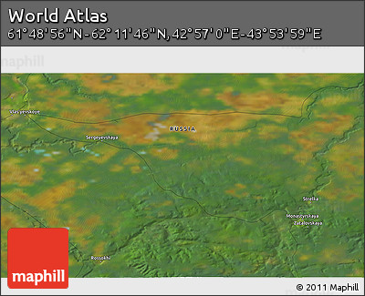 Satellite 3D Map of the Area around 62° 0' 21" N, 43° 25' 29" E