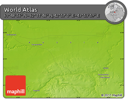 Physical Map of the Area around 62° 0' 21" N, 43° 25' 29" E