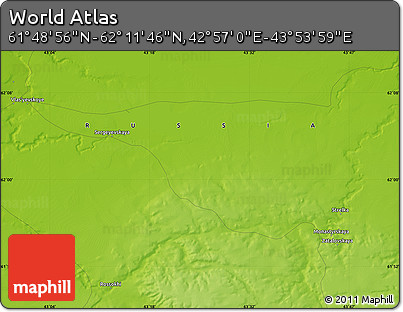 Physical Map of the Area around 62° 0' 21" N, 43° 25' 29" E