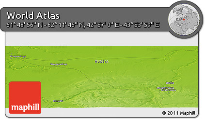 Physical Panoramic Map of the Area around 62° 0' 21" N, 43° 25' 29" E
