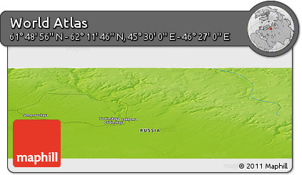 Physical Panoramic Map of the Area around 62° 0' 21" N, 45° 58' 30" E