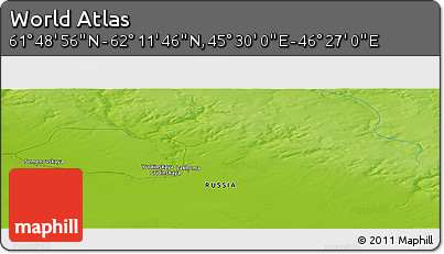 Physical Panoramic Map of the Area around 62° 0' 21" N, 45° 58' 30" E