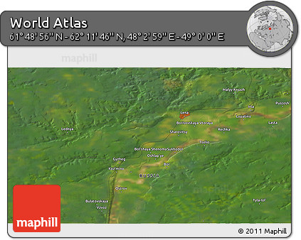 Satellite 3D Map of the Area around 62° 0' 21" N, 48° 31' 29" E