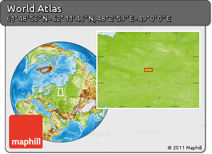 Physical Location Map of the Area around 62° 0' 21" N, 48° 31' 29" E