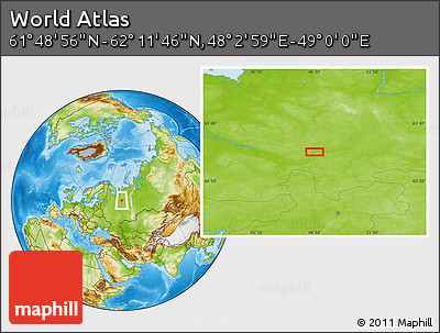 Physical Location Map of the Area around 62° 0' 21" N, 48° 31' 29" E