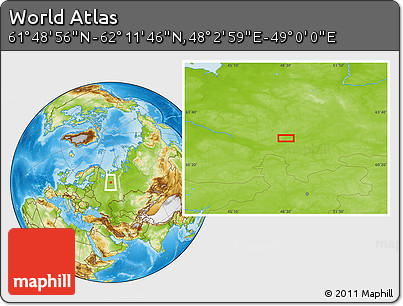 Physical Location Map of the Area around 62° 0' 21" N, 48° 31' 29" E