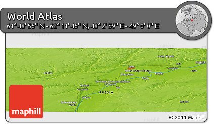 Physical Panoramic Map of the Area around 62° 0' 21" N, 48° 31' 29" E