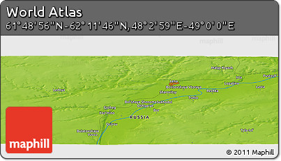 Physical Panoramic Map of the Area around 62° 0' 21" N, 48° 31' 29" E