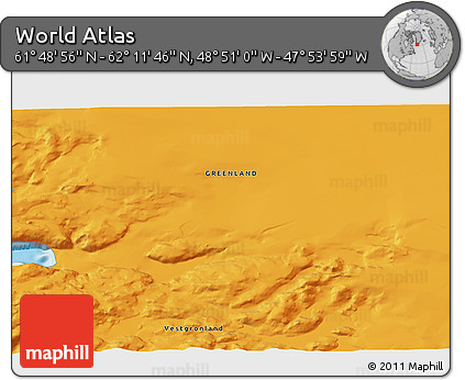 Political 3D Map of the Area around 62° 0' 21" N, 48° 22' 30" W