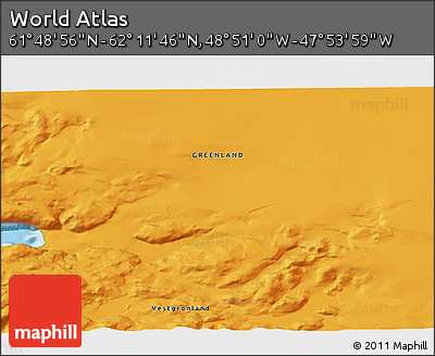 Political 3D Map of the Area around 62° 0' 21" N, 48° 22' 30" W