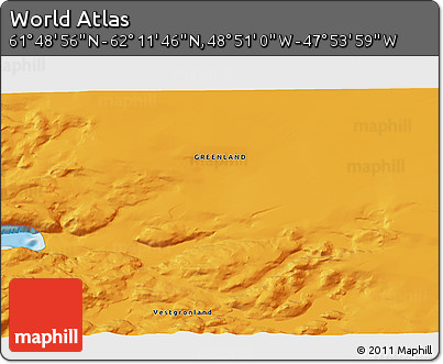 Political 3D Map of the Area around 62° 0' 21" N, 48° 22' 30" W