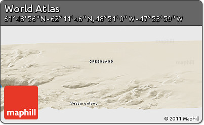 Shaded Relief Panoramic Map of the Area around 62° 0' 21" N, 48° 22' 30" W