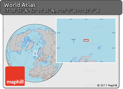Gray Location Map of the Area around 62° 0' 21" N, 4° 10' 30" W