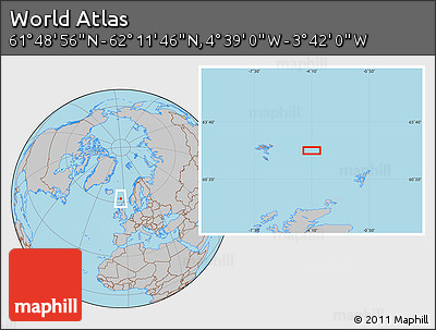 Gray Location Map of the Area around 62° 0' 21" N, 4° 10' 30" W