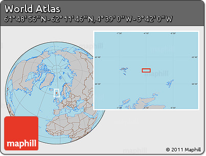 Gray Location Map of the Area around 62° 0' 21" N, 4° 10' 30" W
