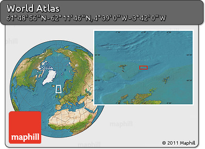 Satellite Location Map of the Area around 62° 0' 21" N, 4° 10' 30" W