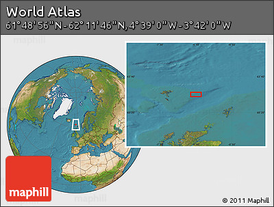 Satellite Location Map of the Area around 62° 0' 21" N, 4° 10' 30" W