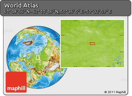 Physical Location Map of the Area around 62° 0' 21" N, 51° 4' 30" E