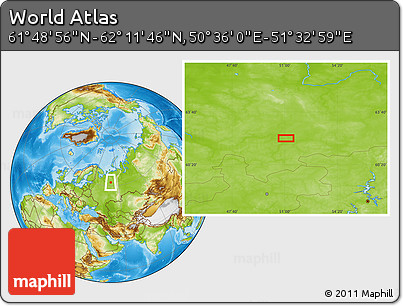 Physical Location Map of the Area around 62° 0' 21" N, 51° 4' 30" E