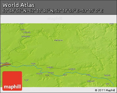 Physical 3D Map of the Area around 62° 0' 21" N, 52° 46' 29" E