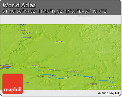 Physical 3D Map of the Area around 62° 0' 21" N, 52° 46' 29" E