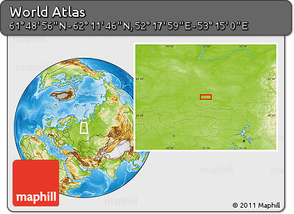 Physical Location Map of the Area around 62° 0' 21" N, 52° 46' 29" E