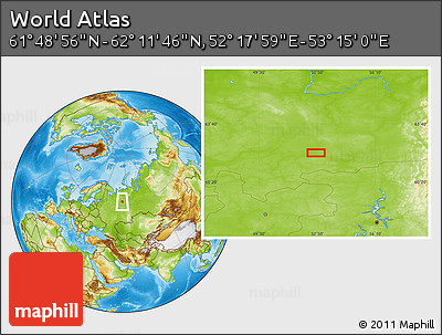 Physical Location Map of the Area around 62° 0' 21" N, 52° 46' 29" E