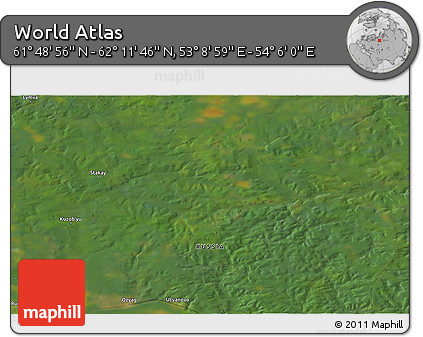Satellite 3D Map of the Area around 62° 0' 21" N, 53° 37' 30" E